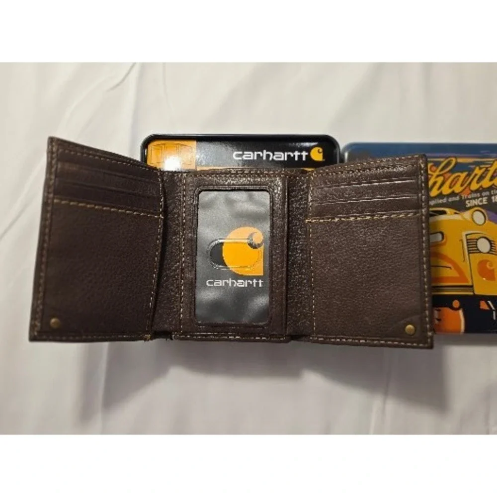 Carhartt Brown Trifold Leather Wallet Brown With Tin Case New